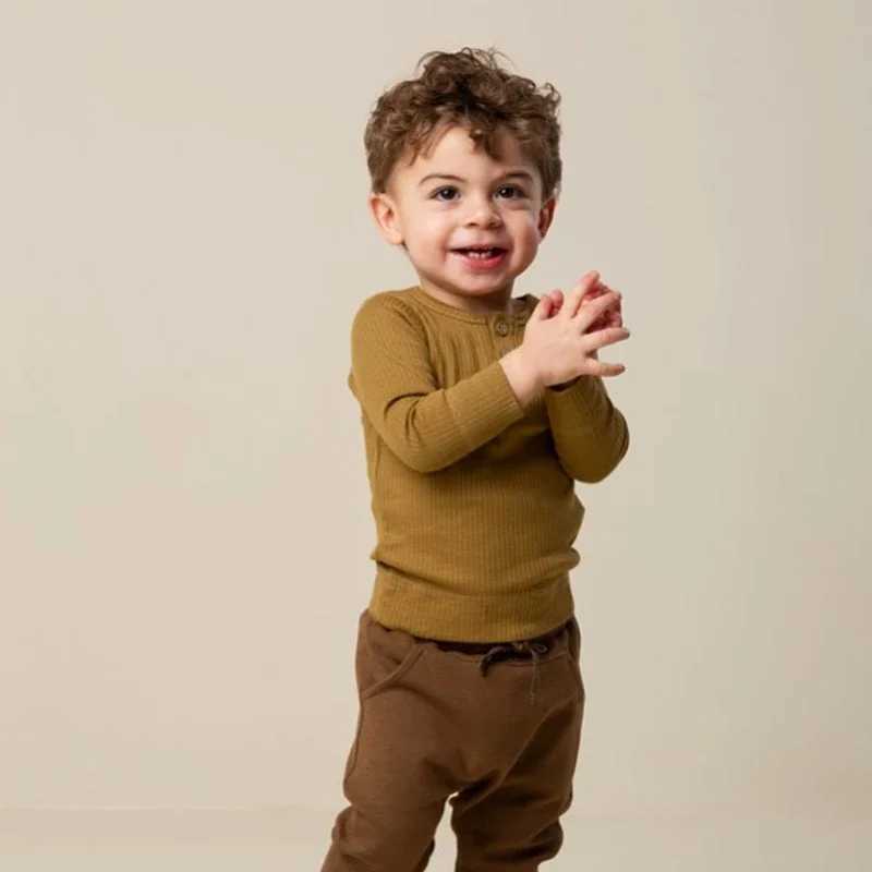 T-shirts Children Long Sleeves T-Shirt Little Boy Girl Clothes Toddler Cotton Costume Childrens Clothing Ribbed Kids Tops Baby SleepwearL24729