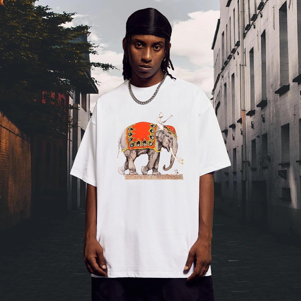 Designer Tshirts 230g 100% Cotton Hip Hop Street elephant DIY Logo Oversized Crew Neck Breathable Fashion Design Mens T Shirts Clothings