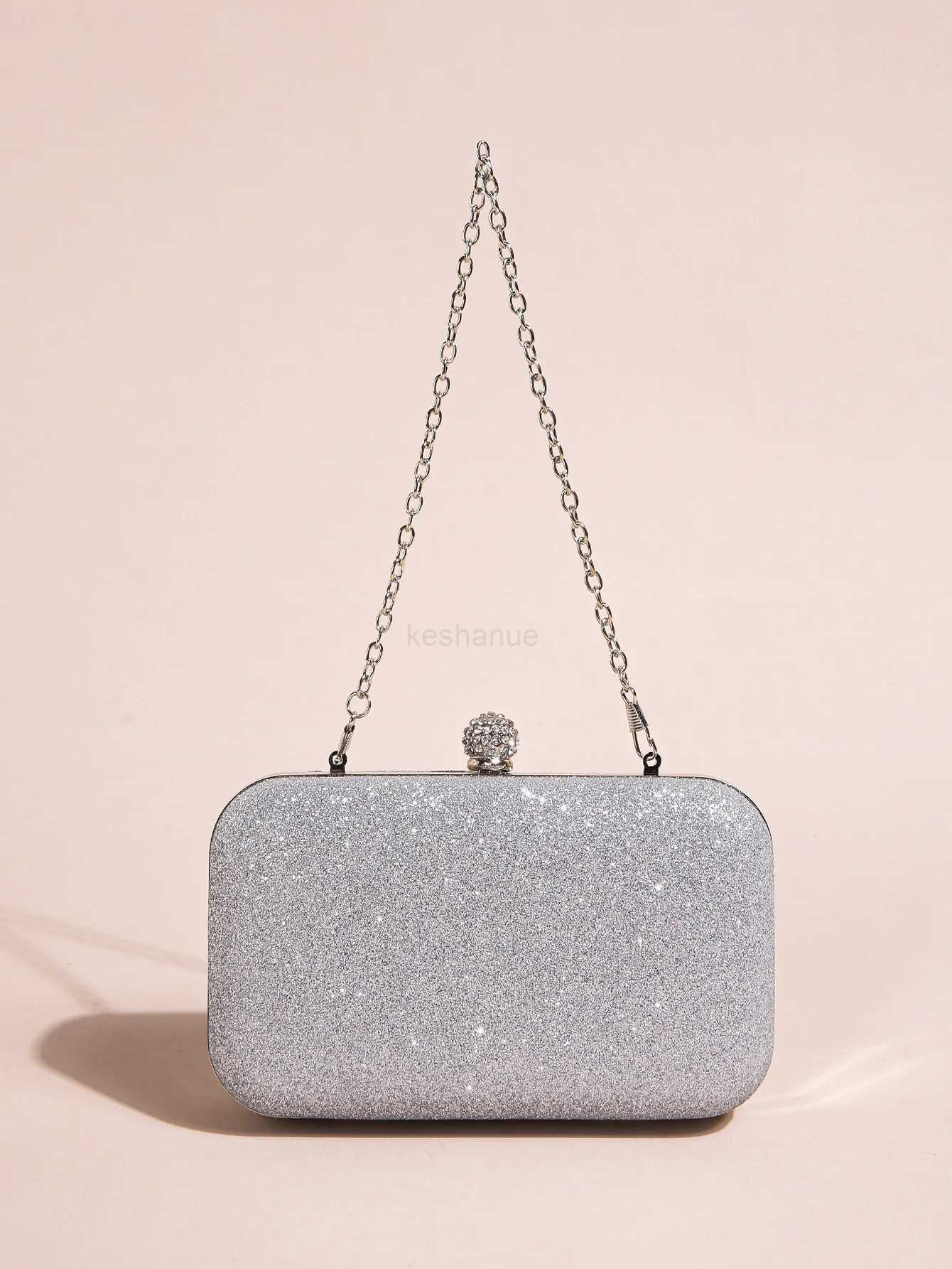 1PC Mini Classic Glitter Square Clutch Bag For WomenGlamorousElegantExquisite Small Rhinestone Decor Closure Boxy Evening BaXJ240729