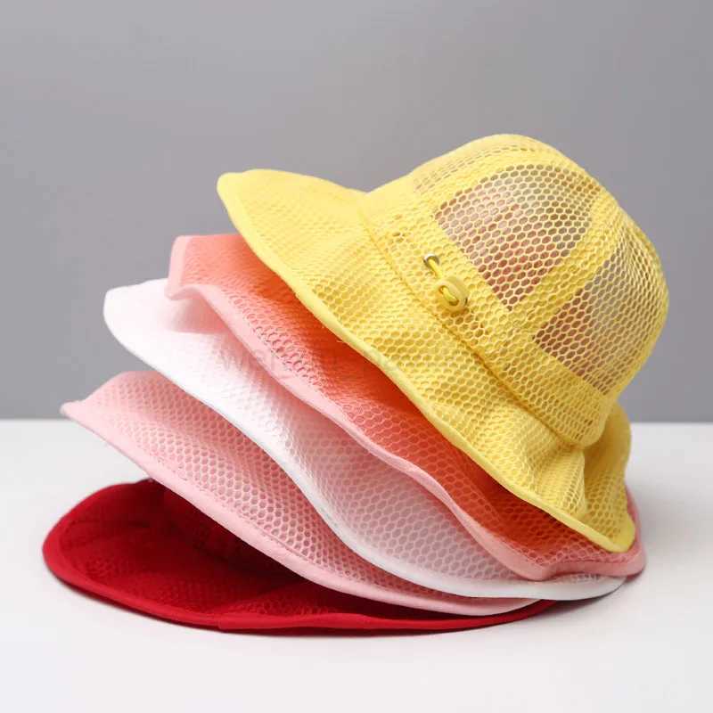 Summer Children Bucket Hat Mesh Breathable Panama Hats For Kids Adjustable Sun Hat Boys Girls Outdoor Beach CapXJ240729