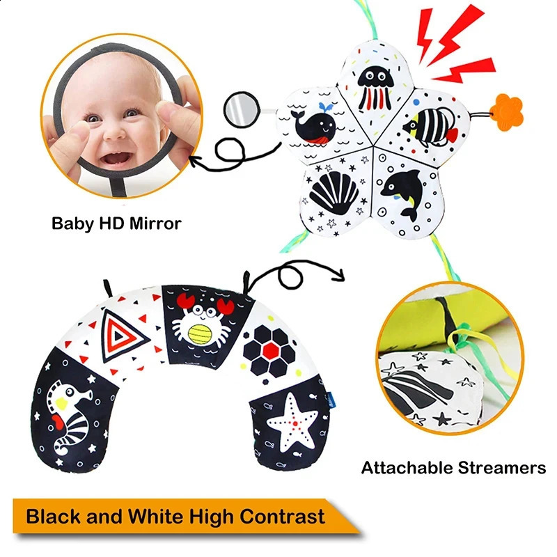 Baby Pillow Tummy Time Toy Black White High Contrast Sensory Toys Babies Montessori Infants 012 Months born Training 240723