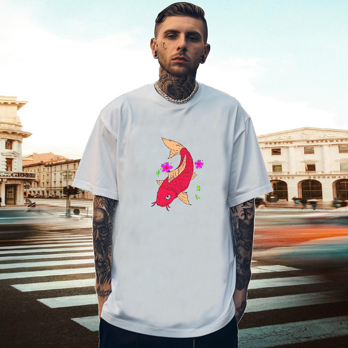 Designer Men Clothes T-Shirt 230g 100% Cotton Sports Casual fish Plus Size Custom Breathable Short Sleeve 2024 Summer Man T Shirts Tees