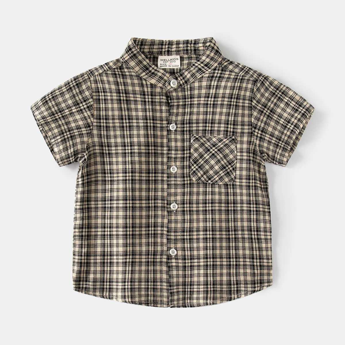 Baby boy summer collar plain short sleeved baby casual shirtW240729