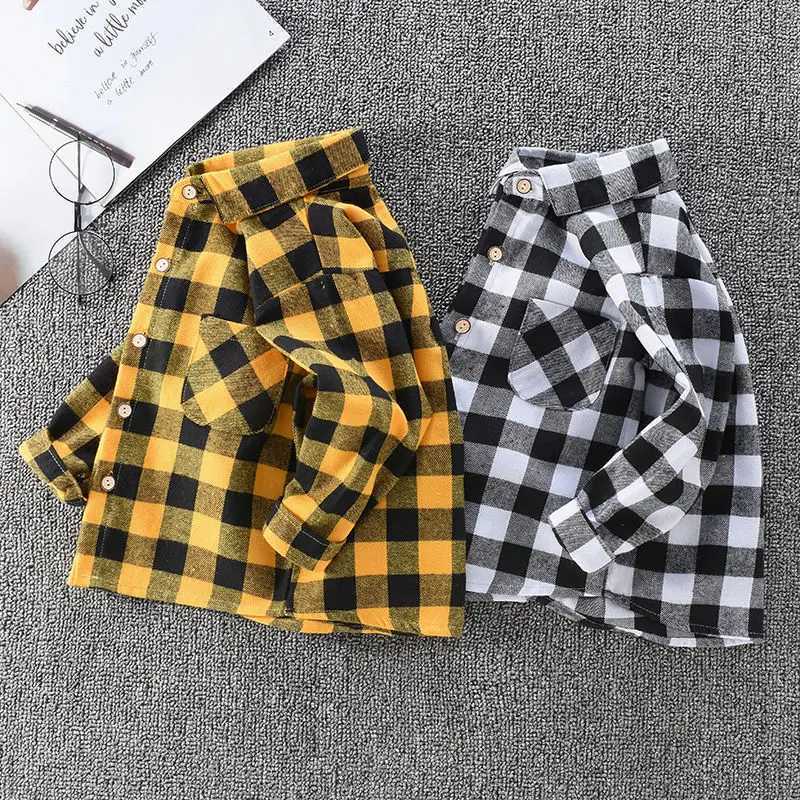 Childrens shirt 2-8Y boys spring and summer long sleeved checkered shirt childrens cardigan topW240729