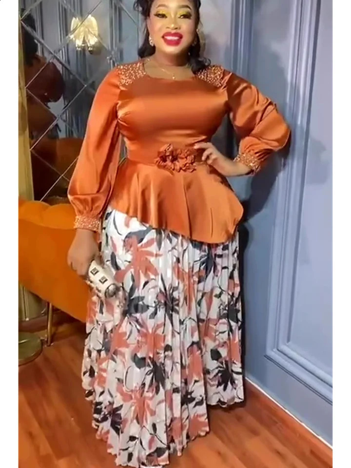 African Clothes for Women 2 PCS Sets Tops And Skirts Suits Dashiki Ankara Turkey Outfit Robe Plus Size Wedding Party Dresses 240722