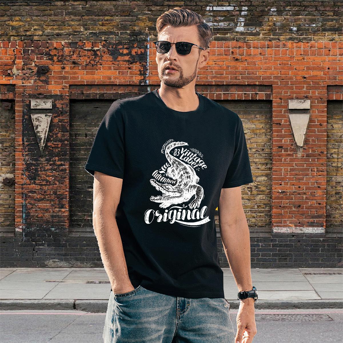 Wholesale Tshirts 230g 100% Cotton Casual Beach crocodile Asian Size Breathable Short Sleeve 2024 DIY Men T Shirts Clothings