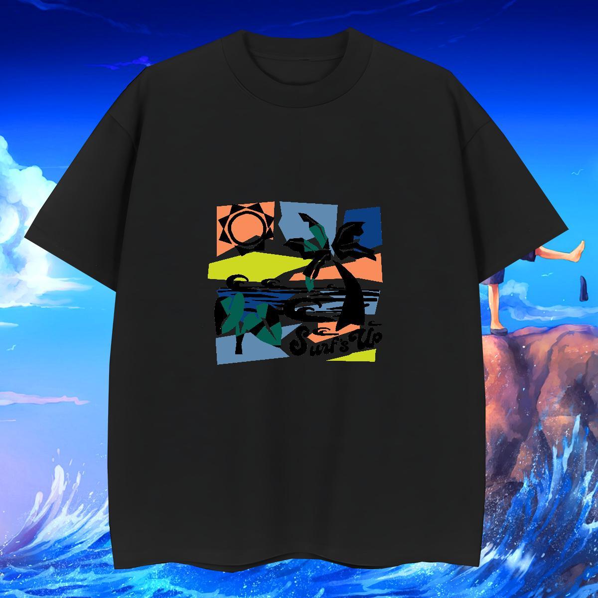 Cool Design Men Tees 230g 100% Cotton Beach tree Anime Breathable Crew Neck Brand Mens T Shirts Tops Shirt