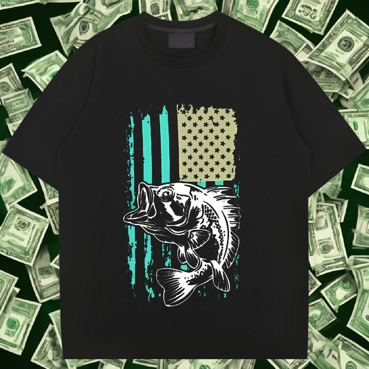 Brand Men Tshirts 230g Pure Cotton Home Outdoor fish Custom Print Oversized Breathable Classic Casual T Shirts Men Top Tees