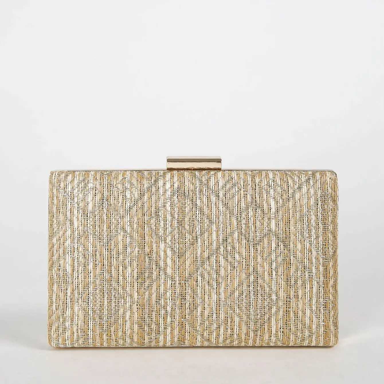Elegant Gold Rhombic Grass Woven Clutch Purses Bride and Bridesmaid Handbag Elegant Evening Bag for Women Club PartyXJ240729