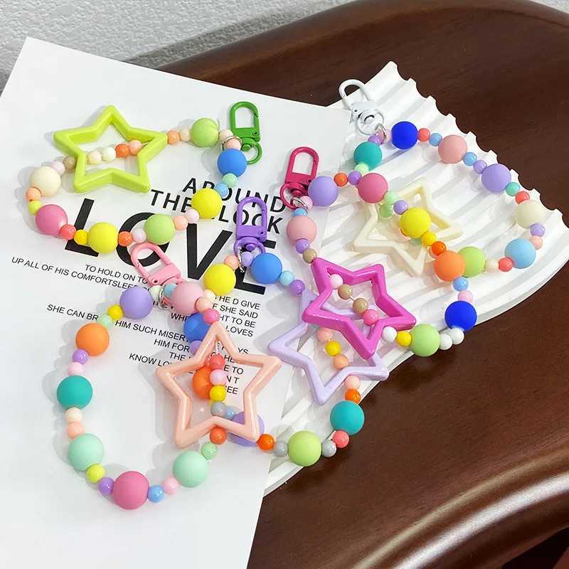 Mobile Phone Lanyard Wrist Strap Bag Pendant Car Keychain Girl Women Fresh Sweet Hand-held Chain Anti-lost Colofful Bead KeyringL240729