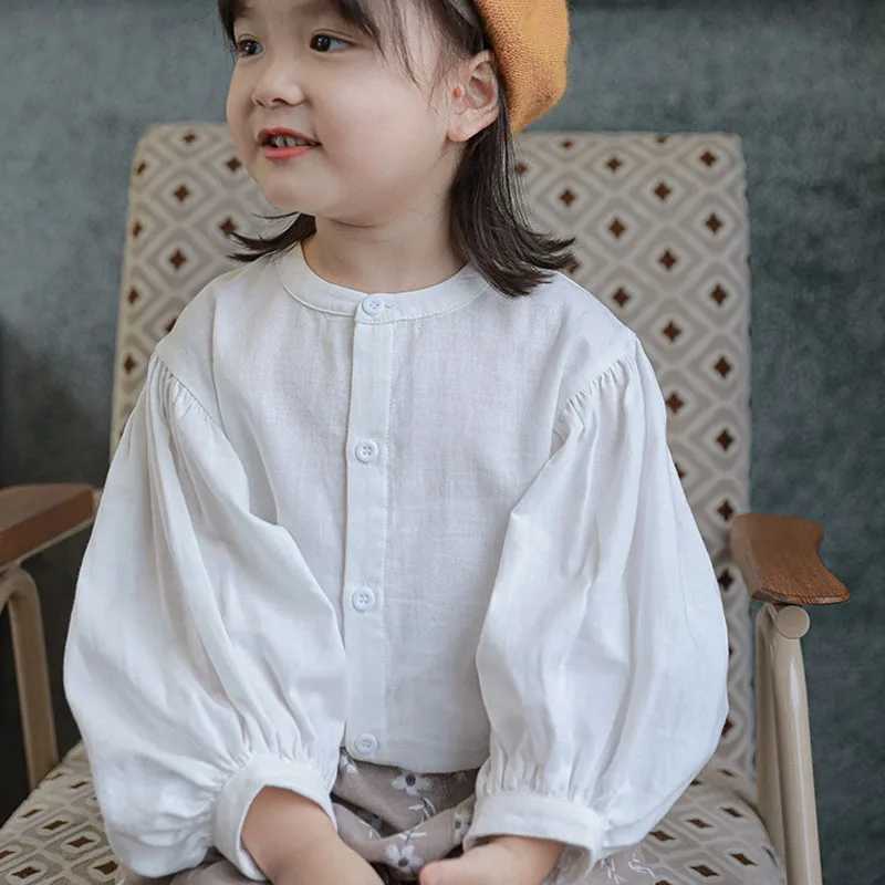 Girls shirt lantern sleeves casual breathable top 2024 spring/summer new childrens clothing baby clothing cardiganW240729
