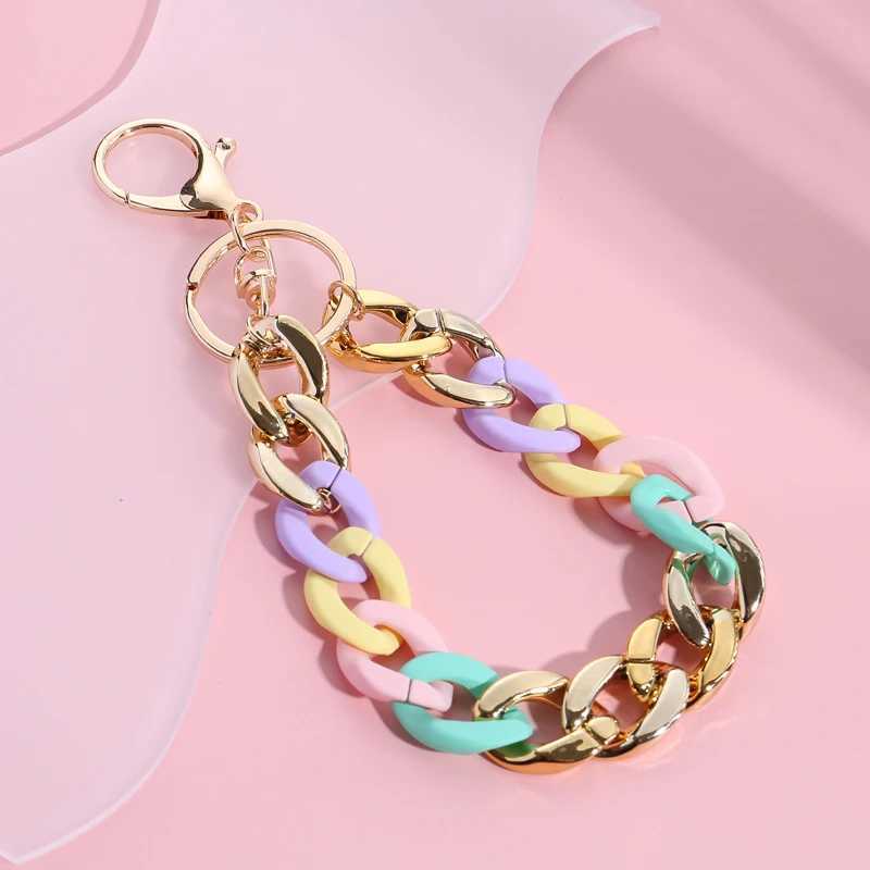 Acrylic Plastic Link Chain Keychain Macaron Color Handmade Key Ring For Girls Gifts Handbag CharmsL240729