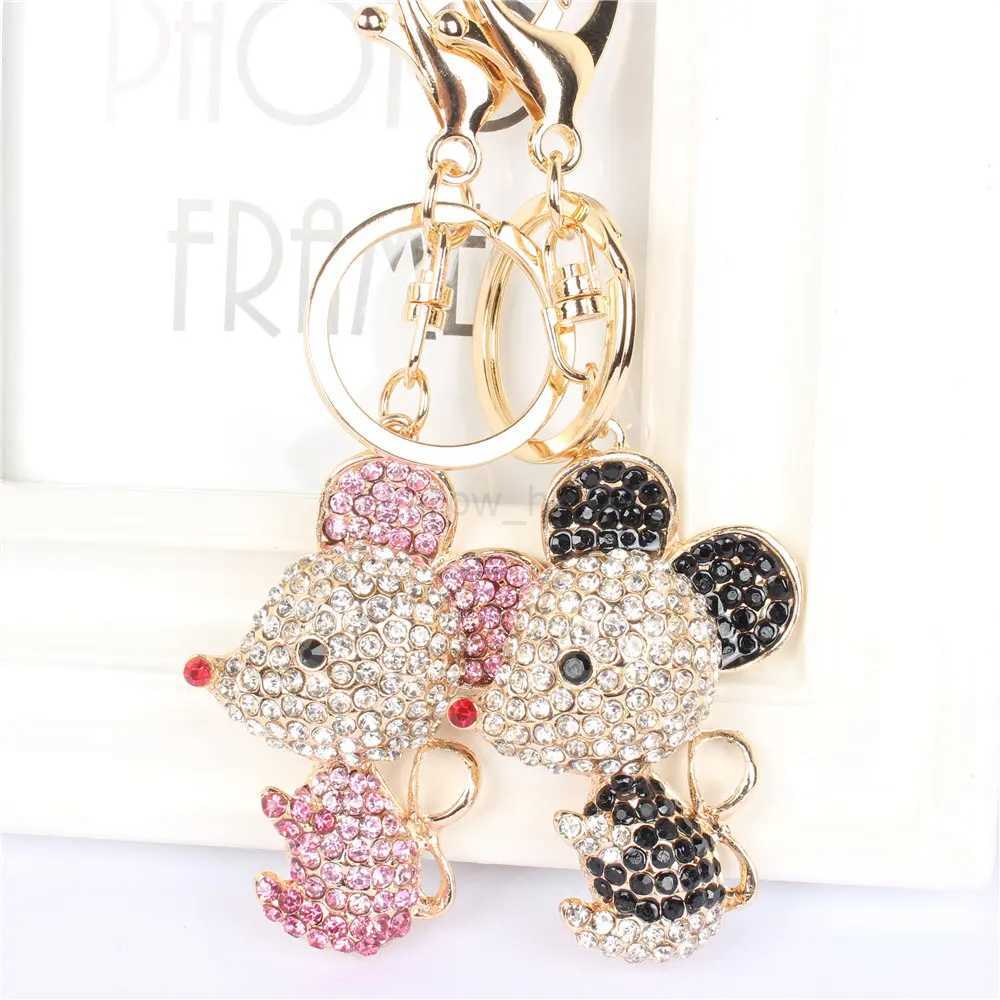 New Black Pink Rat Mouse Key Chain Keyring Rhinestone Crystal Pendant Charm for Handbag Purse Bag Carkey GiftL240729