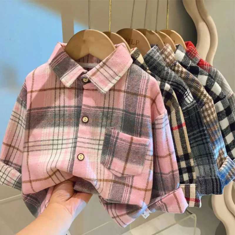 Spring and autumn warm jackets for boys and girls aged 1-9 classic striped checkered tops Korean fashion childrens clothingW240729