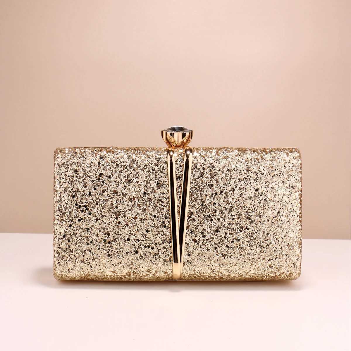 Metal Chain Evening Bags Sequined Prom Dinner Party Clutch Luxury Ladies Gift Mini Handbags For Wedding Party Female HandbagsXJ240729
