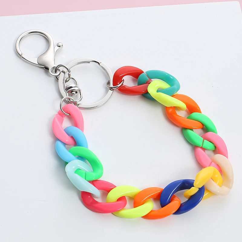 Acrylic Plastic Link Chain Keychain Macaron Color Handmade Key Ring For Girls Gifts Handbag CharmsL240729