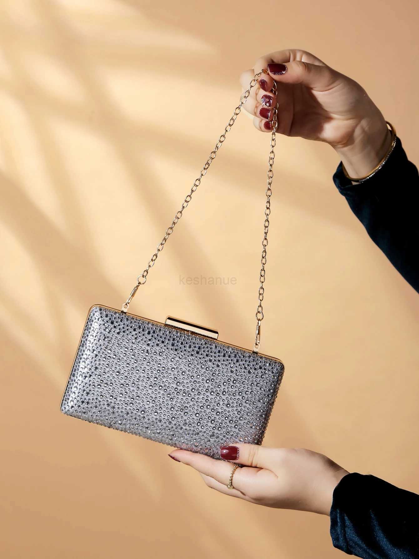 Glamorous Elegant Exquisite Quiet Luxury Sequin Stylish Luxury Shiny Mini Glitter Artificial Rhinestones Chain Dinner BagXJ240729