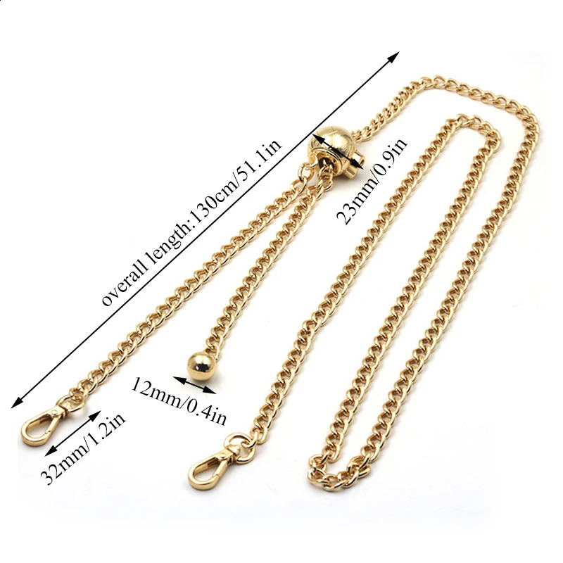 130cm Replacement Bag Strap with Copper Chain Wear Leather Strips High Quality Leather Metal Bag Chain Ladies Shoulder Strap 240729