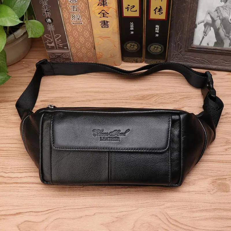 Men Waist Fanny Pack Belt Bag Genuine Leather Casual Fashion Travel Real Cowhide Male Loop Sling Chest Hip Bum Belt Bag 240729