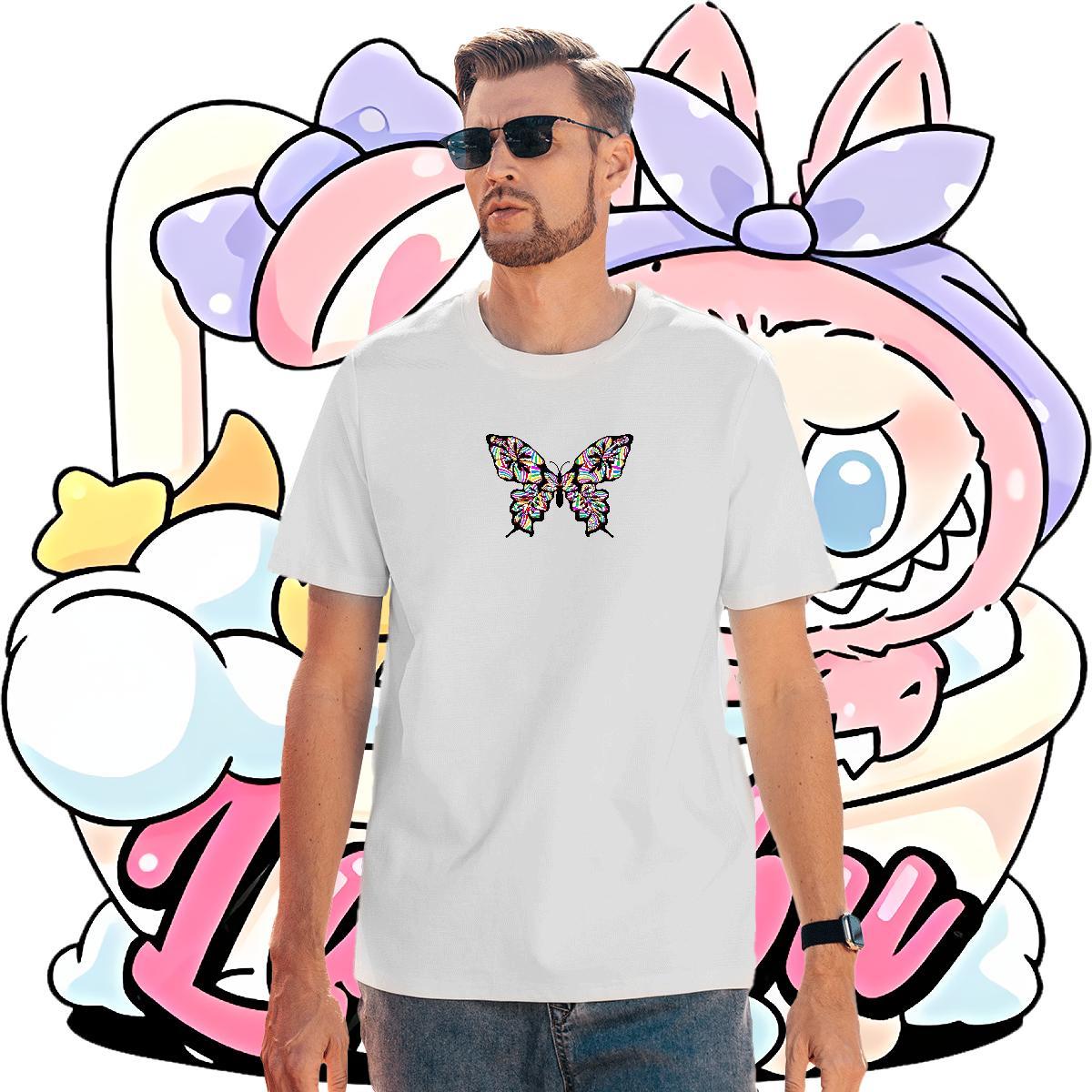 Loose Fit Mens Tshirts 230g 100% Cotton Street Wear Butterfly Skull Pure Cotton Fashion T Shirts Men Tees Shirts