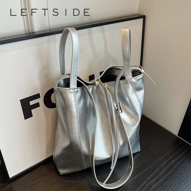 LEFTSIDE Big Silver Shoulder Bags for Women Winter Fashion Handbags and Purses Trend Leather Underarm Bag 240729