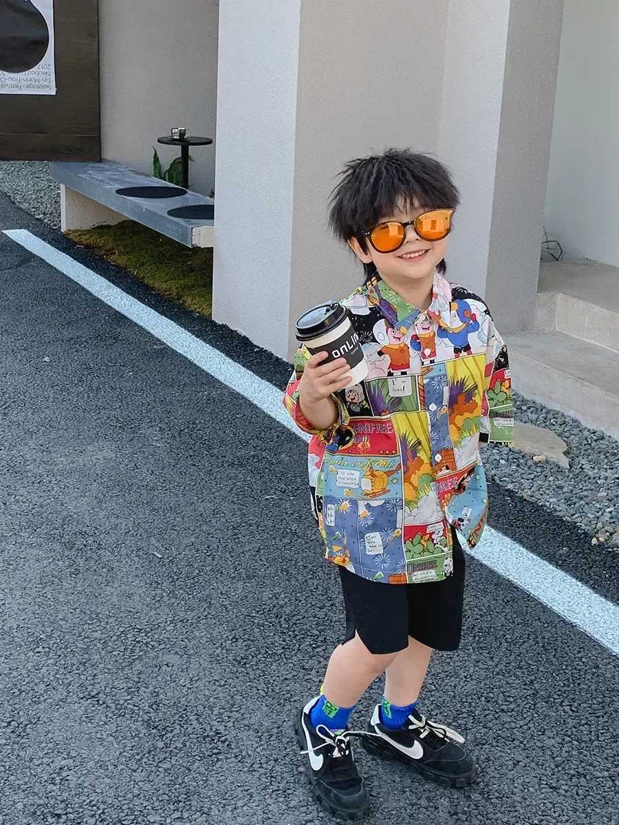 Childrens clothing boys short sleeved summer shirt childrens half sleeved summer top 2022 new fashionW240729