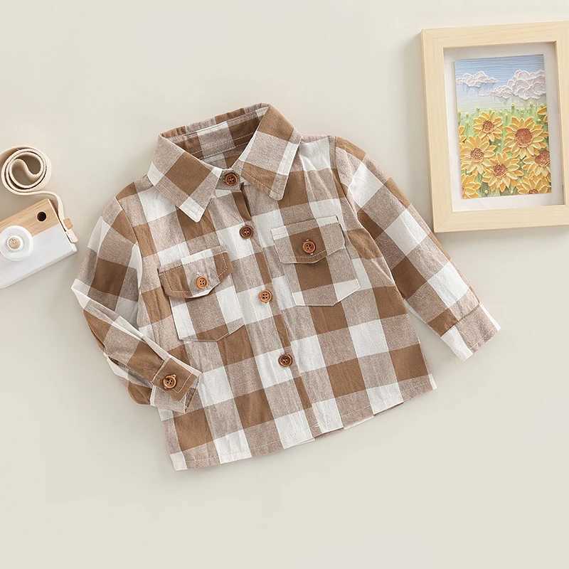 Childrens boys babys long sleeved hooded sweatshirt button up plain flannel shirt T-shirt childrens clothingW240729