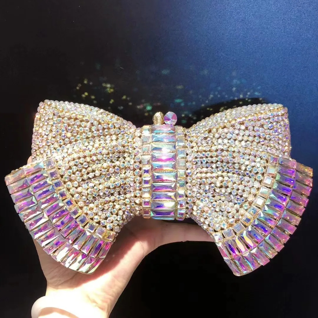 Blue/White Bow Rhinestone Bag Crystal Formal Evening Clutches Dia Purses For Women Wedding Handbags Dinner Prom Clutch 240729