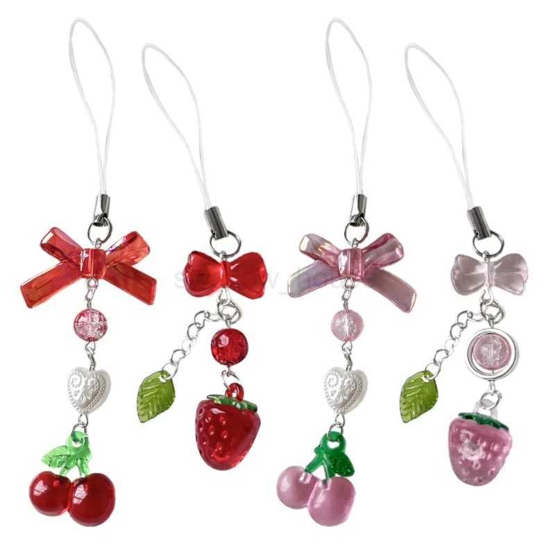 Pink Cherry Cellphone Strap Strawberry Cherry Pendant Keychain for Backpack Charm Dainty Cherry Phone Strap KeyringL240729