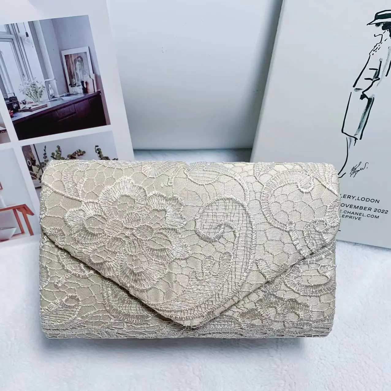 Womens Satin Dinner Bag lace Envelope clutch Bag Evening Bag Wedding Bride Party Bag Brides Wedding Handbag PurseXJ240729