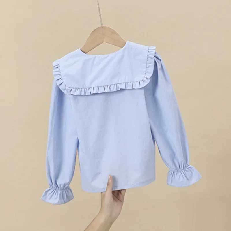 Spring pleated white Lolita shirt for infants toddlers girls teenagers long sleeved tops school cotton shirts for children aged 6 8 10 and 12W240729