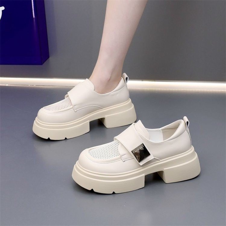 New style thick soled British style color blocked small leather shoes with thick heels, trendy