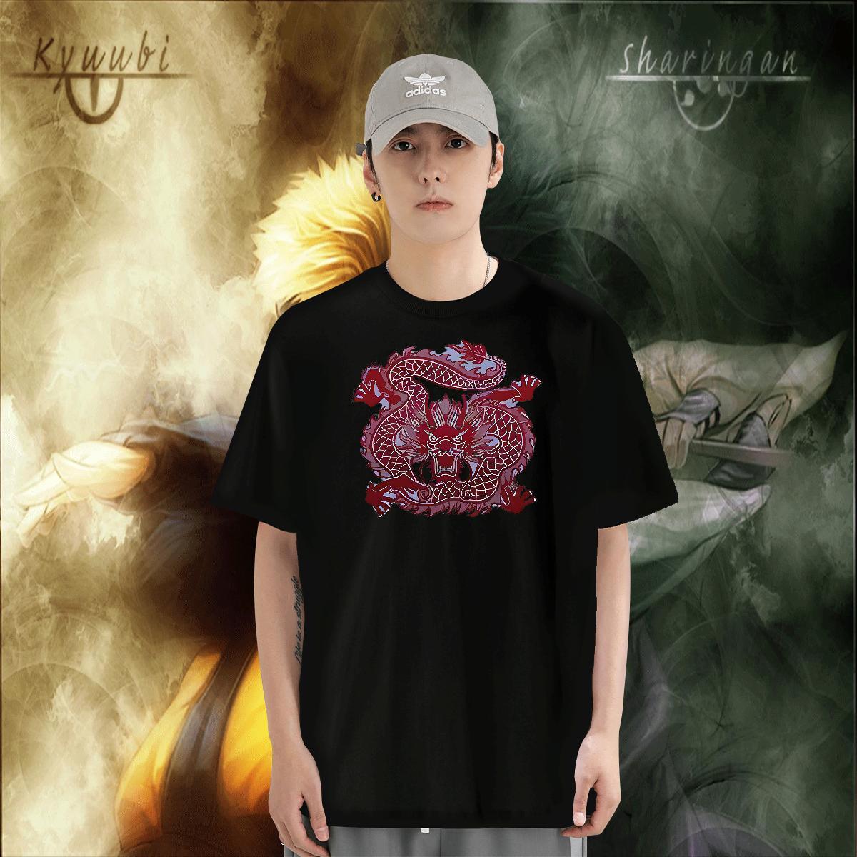 Unisex Tshirts 230g Pure Cotton Casual Daily Wear Red Chinese Dragon Custom Cartoon Round Neck Short Sleeve Fashion Design T-Shirts for Men Tops Shirt