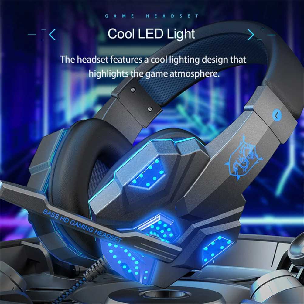 Gaming Headset With Mic Stereo Over Ear Headphones Cool Lighting Wired Headsets For Smart Phones Computer Laptop TabletM240729