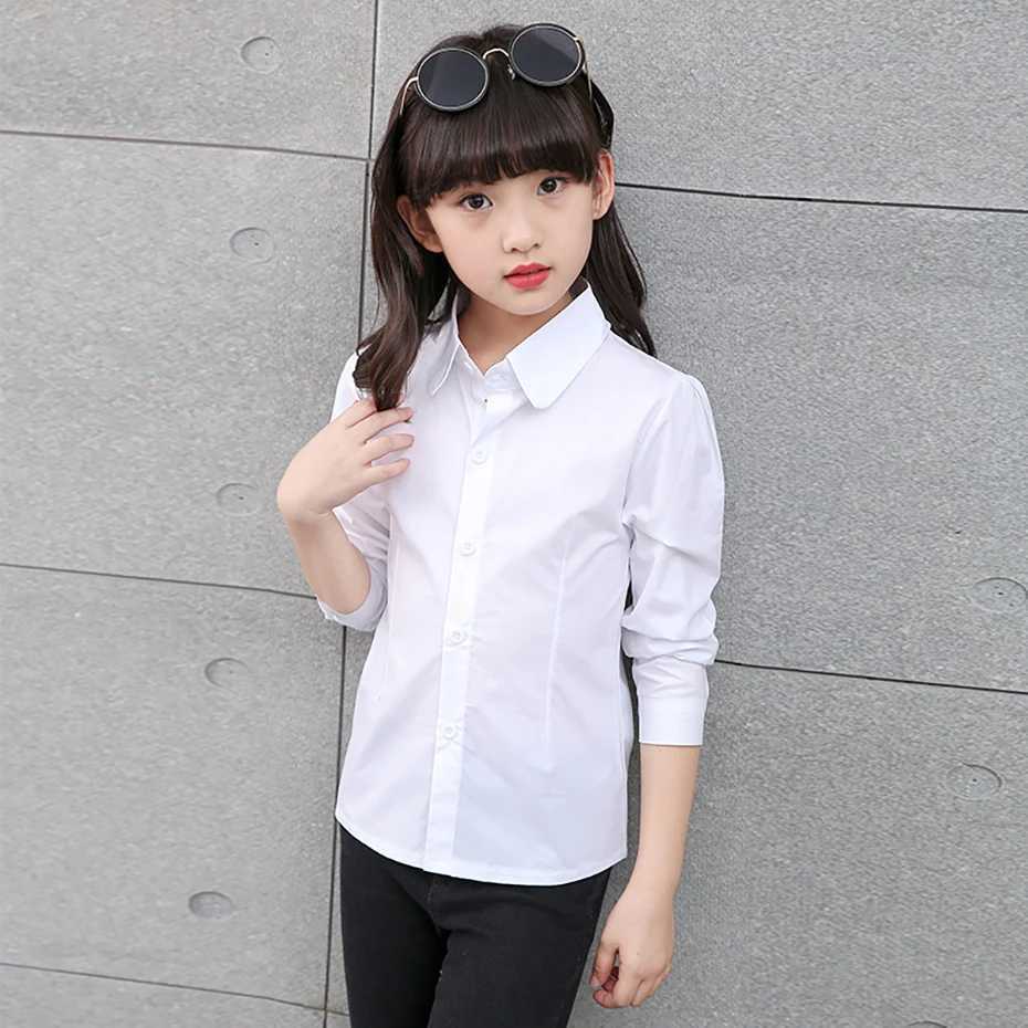 Girls White Blouse Solid Color Blouse Girls Casual Style Children Blouse Spring Autumn Girls Clothes 6 8 10 12 14W240729