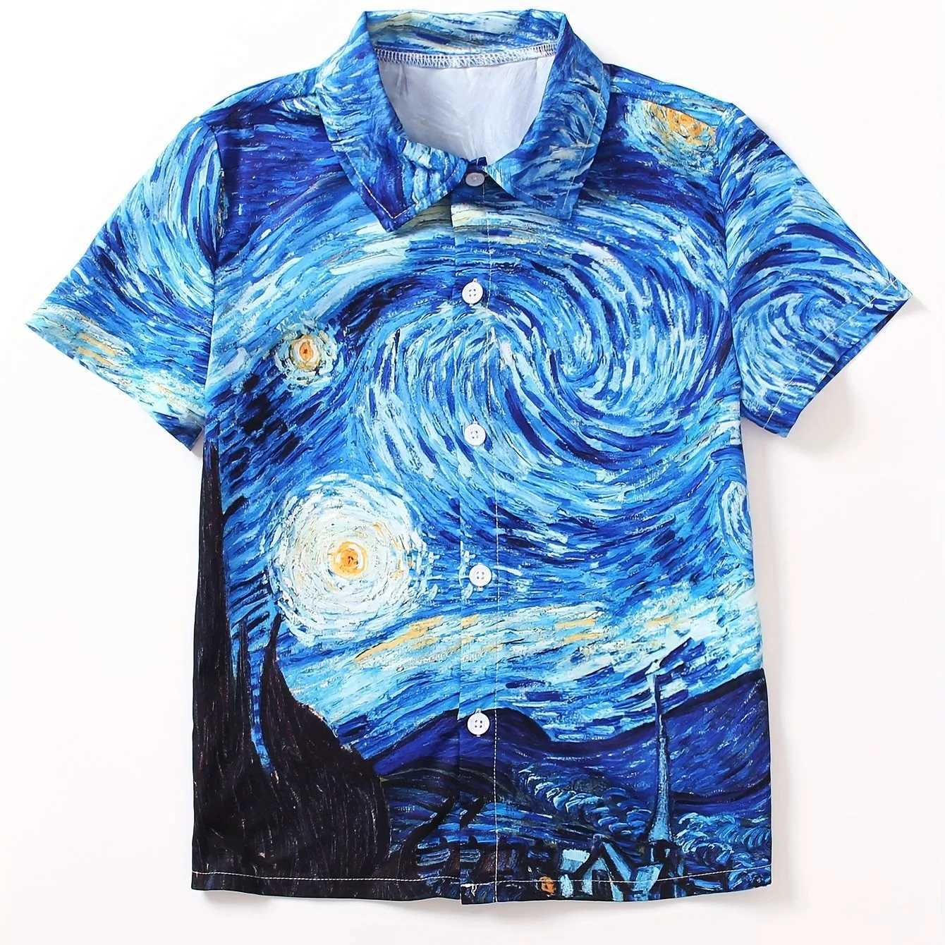 Boys casual short sleeved shirtprinted summer fashion themed colorful pattern lightweight and breathable fabricW240729