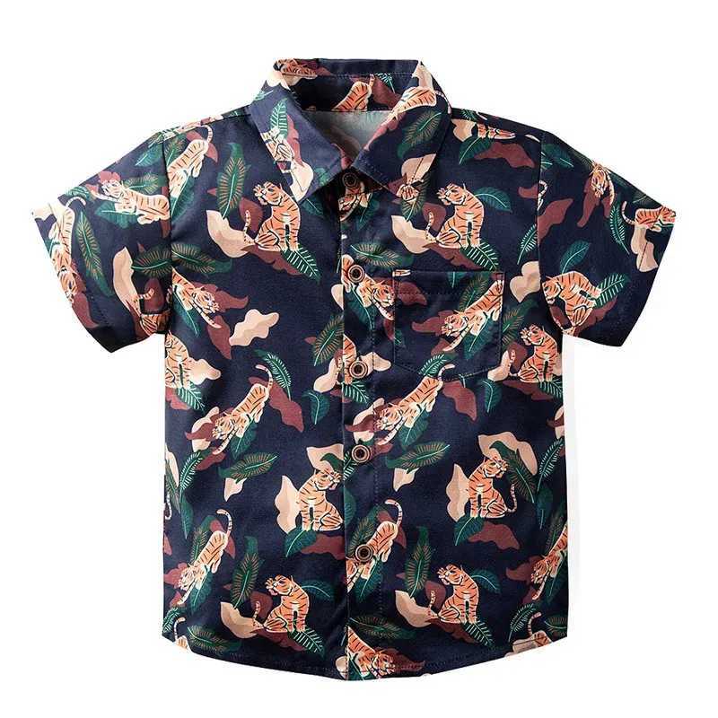 Childrens clothing girls and boys shirts short sleeved cartoon collar shirts cow print street party casual loose summer topsW240729