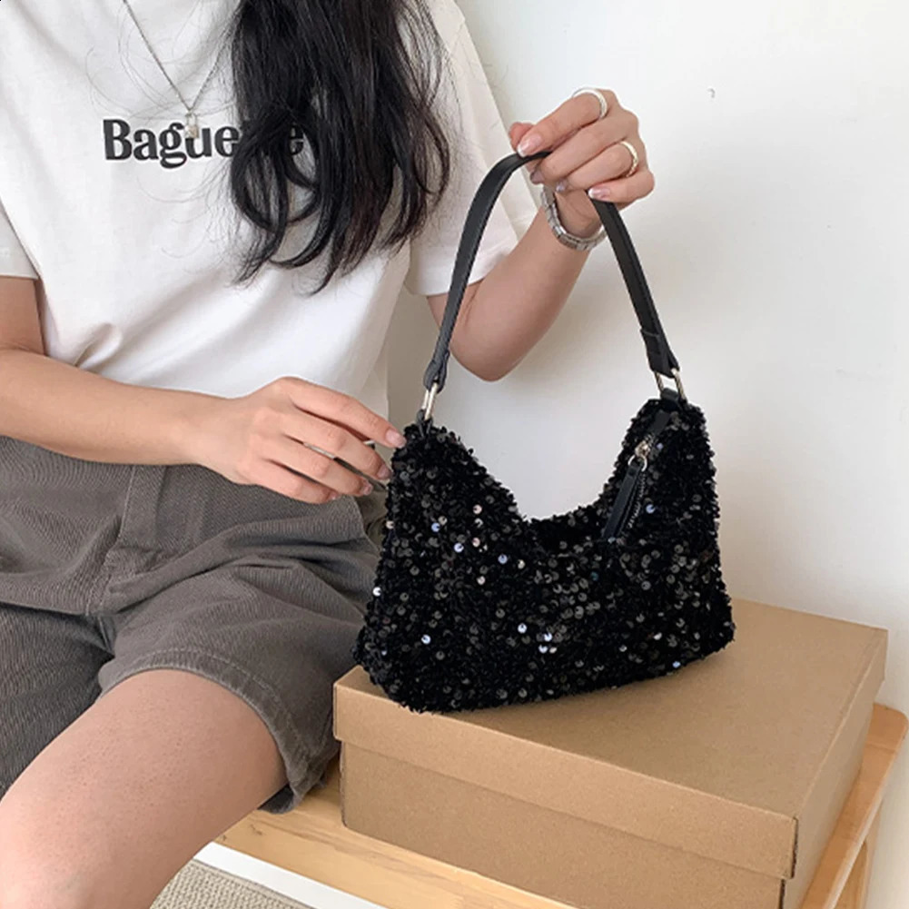 Women Glitter Clutch Purse Versatile Sequins Small Bling Handbag Evening Armpit for Party Wedding 240729