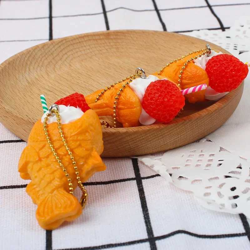 Small Fish Dried Cake Keychain Simulation Cartoon Fruit Cream Ice Cream Food Toy Model Taiyaki Car Phone Bag Pendant Gift WomenL240729