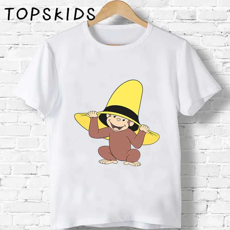 T-shirts Children Curious George Cartoon Print T-shirt Funny Monkey Animal Girls Boys Clothes Baby Tops Kids Summer Short Sleeve T shirtL24729