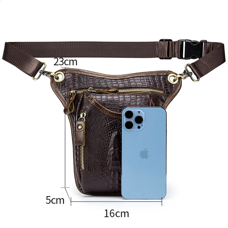SCHLATUM Genuine Leather Men Multifunction Design Grain Belt Pack Drop Motorcycle Fanny Waist Belt Pack Drop Leg Bag 240729