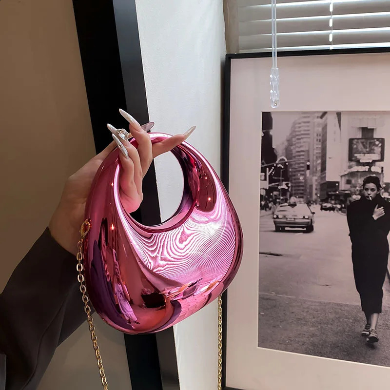 Acrylic Evening Handbag Y2k Tote Hobo Bag with Detachable Chain Strap Shoulder Moon Shape for Women Wedding Cocktail Party 240729