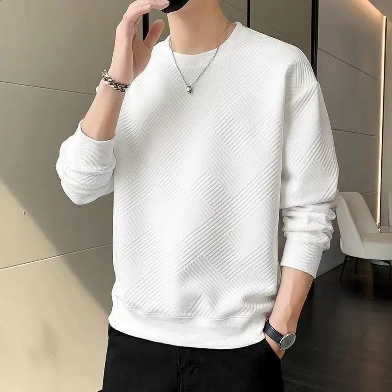T Shirt for Man Unicolor Top Plain Mens Clothing Sweatshirts White Full Sleeve Streetwear Polyester Harajuku Fashion Social Tee 240729