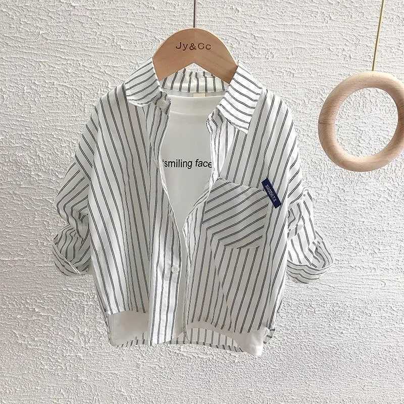 Childrens Baby Boy Shirt Spring Thin Shirt Baby Boy Stripe Casual Top 4-12 Year Old Childrens Long Sleeve ShirtW240729