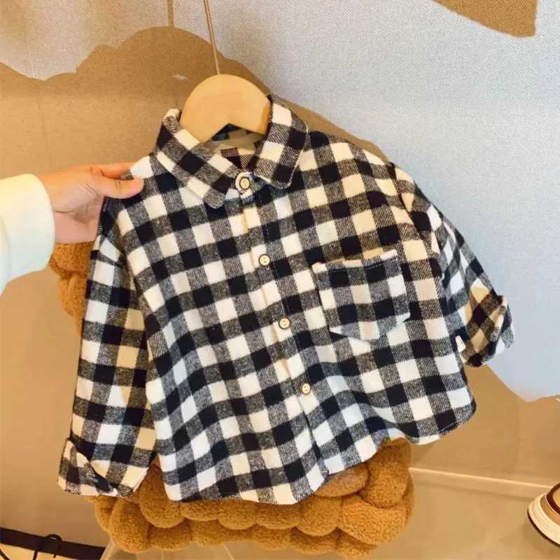 Spring and autumn warm jackets for boys and girls aged 1-9 classic striped checkered tops Korean fashion childrens clothingW240729