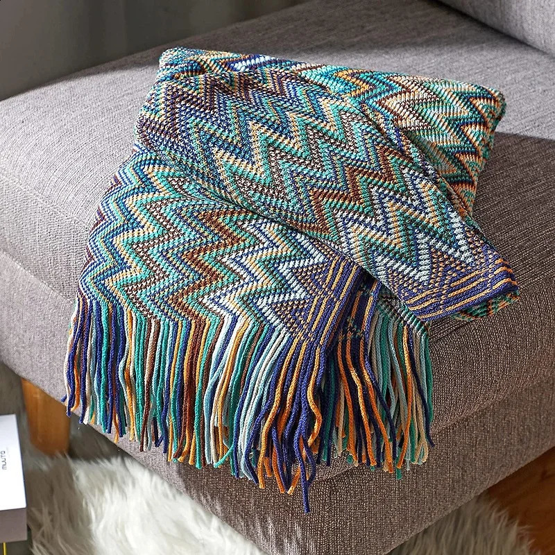 Bohemian Couch Blanket Large Knitted Tassel Throw for Bed Chair Sofa Couch Cover All-Season Blankets Home Decor Soft Comfortable 240729