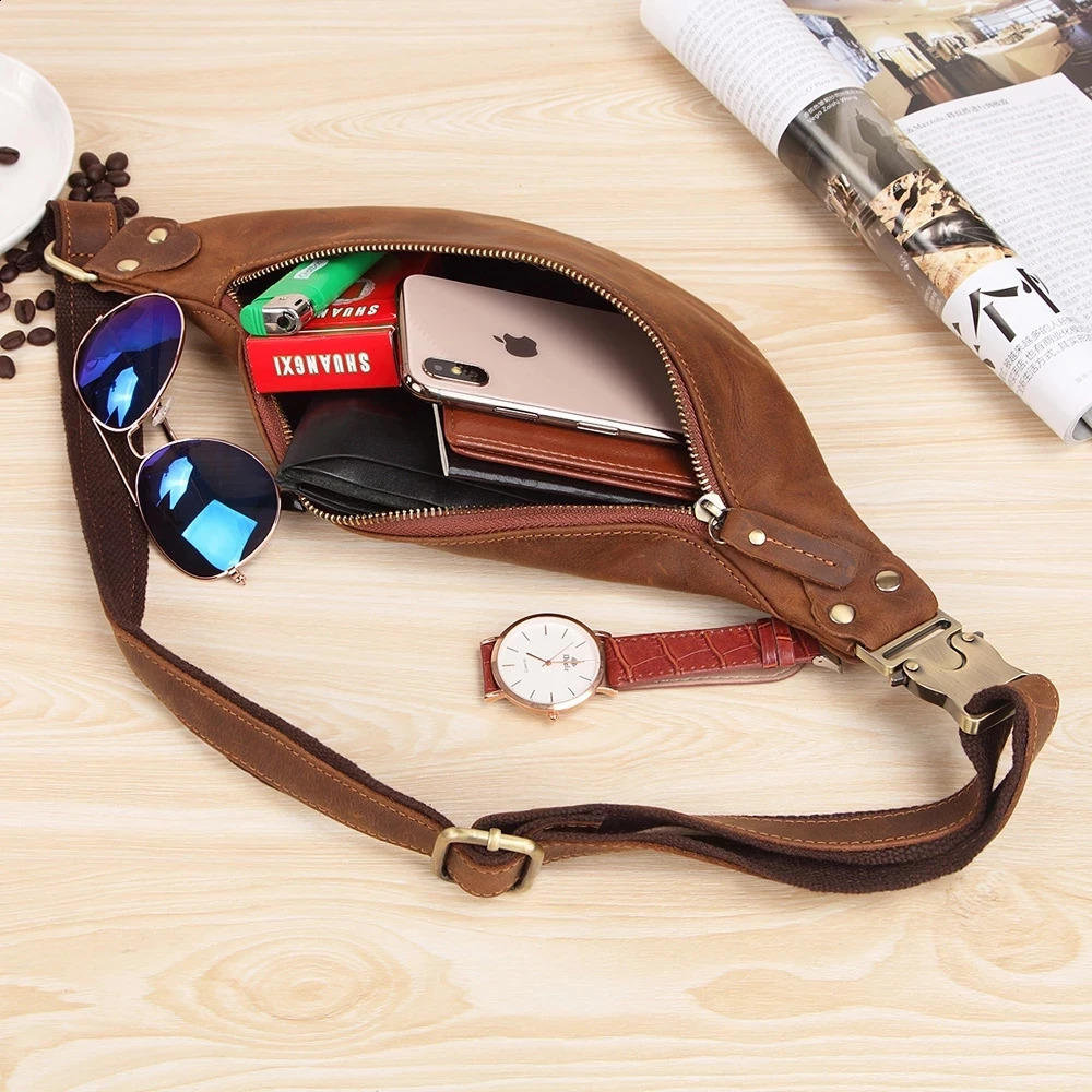Luufan Genuine Crazy Horse Leather Waist Packs For Men mini Travel Fanny Pack Belt bag Male Small Waist Bag For Phone Pouch 240729