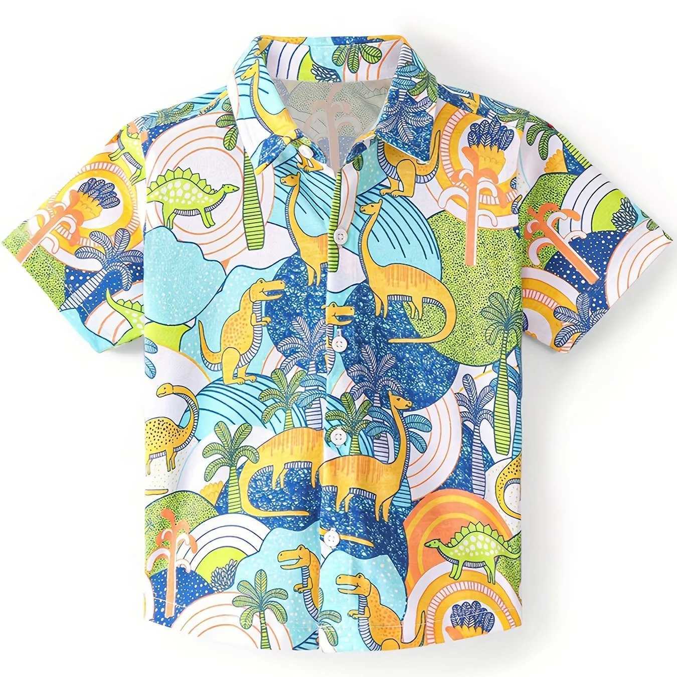 Cartoon pattern printing boys creative floral shirt casual short sleeved lapel shirt boys clothing childrens summer outdoorW240729