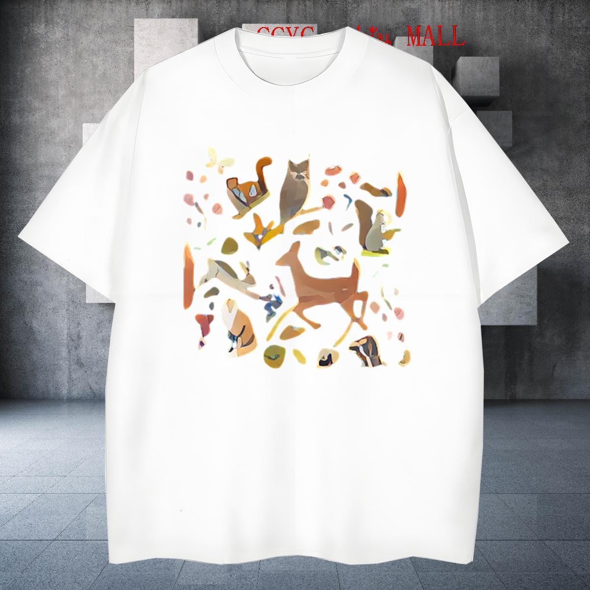 Loose Men Tshirts 230g Pure Cotton Sports Casual Deer White Plus Size Breathable Short Sleeve 2024 New Men T Shirts Wear