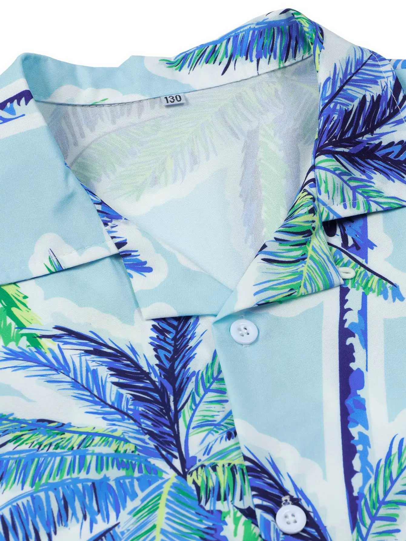 Cool and comfortable vacation style casual palm tree print shirt for boys in summerW240729